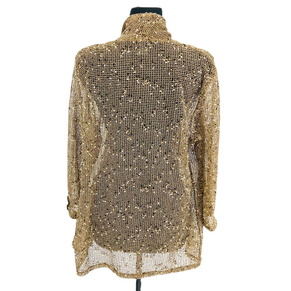 Katie Todd Draped Slub Net Weave Knit Open Front Long Sleeve Cardigan Sweater L - Picture 5 of 7